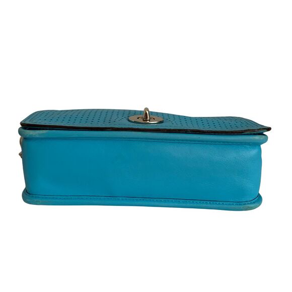 Coach Perforated Vibrant Turquoise Blue Leather Flap Crossbody Shoulder Bag - Picture 6 of 15